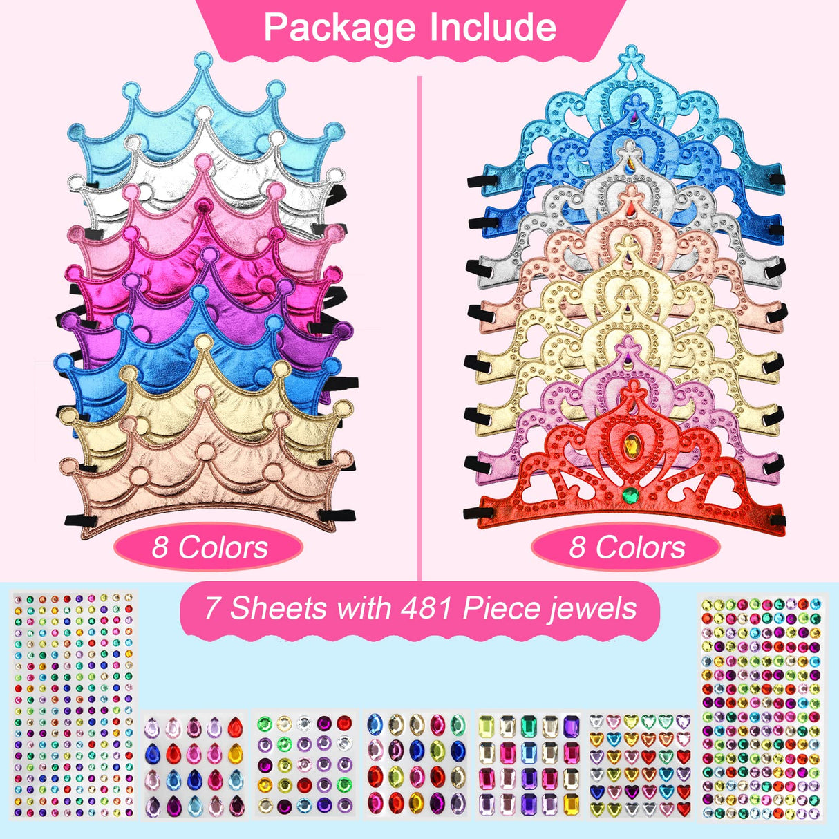AHIER 23-Piece Foam Crown Set - Princess Tiaras & DIY Party Crowns with Diamond Sticker AHIER