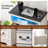 Homkdom Dresser for Bedroom with Charging Station & LED Light, White Dresser & Chests of Drawers with 6 Drawers, Farmhouse Tall Dressers for Bedroom Homkdom