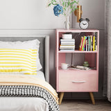 Aenuert Night Stand with Charging Station, Pink Kids Nightstand with Drawer, 3-Tier Nursery Bedside Table with USB Ports and Outlets, End Table for Small Space, Living Room, Bedroom Aenuert