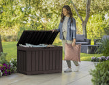Keter Kentwood 50 Gallon Resin Deck Box-Organization and Storage for Patio Cushions, Throw Pillows and Garden Tools, Brown Keter