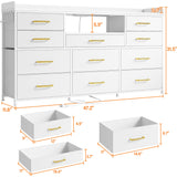 EnHomee Dresser TV Stand with 11 Drawers for 60" TV Stand for Bedroom with LED Lights & Power Outlets Long Dresser for Bedroom with Shelves & 4 Hooks Sturdy Metal Frame & Wood Top, White EnHomee