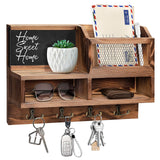 HOMEBROS Key Holder Wall Mount, Wooden Key Mail Holder with Chalkboard Mirror Greeting Cards Mail Key Organizer Storage Key Rack Shelf with 8 Key Hooks for Entryway Hallway Doorway HOMEBROS