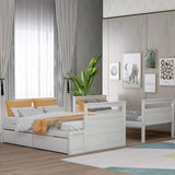 Merax Twin Over Full Bunk Bed, Wood Bunk Bed with Removable Ladders and Two Storage Drawers, Convertible into Two Individual Beds (White) Merax