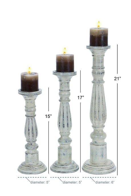 Deco 79 Mango Wood Solid Candle Holder, Set of 3 21", 17", 15"H, White Deco 79