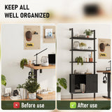 INNOD 74" Tall Bookshelf with Storage Cabinet, Modern Ladder Shelf with Wood and Metal Frame, Wall Mount Bookcase Open Display Shelf Furniture for Living Room, Bedroom, Home Office，Black INNOD