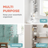 Zenna Home Tension Pole Shower Caddy Corner Organizer, Adjustable Standing Shower Caddy with 4 L-shaped Baskets and Hooks, Rust Resistant Bathroom Tension Rod Organizer, 60 to 97 Inch, Satin Nickel Zenna Home