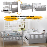 Rophefx Full Over Full Bunk Bed with Two Storage Drawers, Convertible Full Size Bunk Beds for Kids, Wooden Full Bunkbed Frame with Safety Rails and Ladders for Toddlers,Adult, Grey Rophefx