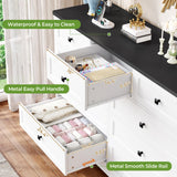 Hasuit Bedroom Dresser with 9 Drawers, 51.2‘’ Long Dresser TV Stand with Charging Station, Farmhouse Dresser Chest of Drawers, Large Wood Storage Organizer Dresser for Bedroom Living Room, White/Black Hasuit