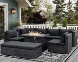 NICESOUL 8 Seater Outdoor Patio Furniture Sectional Sets with Firepits Table Natural Gas Propane, 29.3'' High Back Comfy Wicker Conversation, 9 Piece Deep Wide Modern Modular Sofa for Backyard, Grey NICESOUL