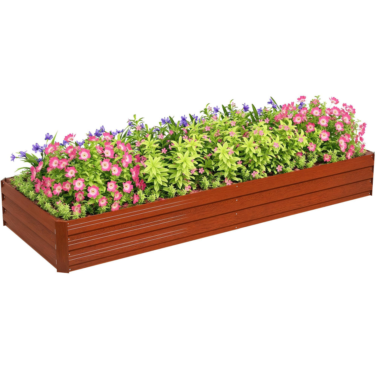 Outsunny Galvanized Raised Garden Bed, 8' x 3' x 1' Metal Planter Box, for Growing Vegetables, Flowers, Herbs, Succulents, Natural Wood Outsunny