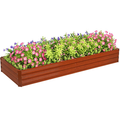 Outsunny Galvanized Raised Garden Bed, 8' x 3' x 1' Metal Planter Box, for Growing Vegetables, Flowers, Herbs, Succulents, Natural Wood
