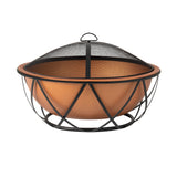 Fire Sense 62241 Fire Pit Barzelonia Copper-Look Wood Burning Lightweight Portable Outdoor Firepit Backyard Fireplace Camping Bonfire Included Screen Lift Tool & Cooking Grate - Round - 26" Fire Sense