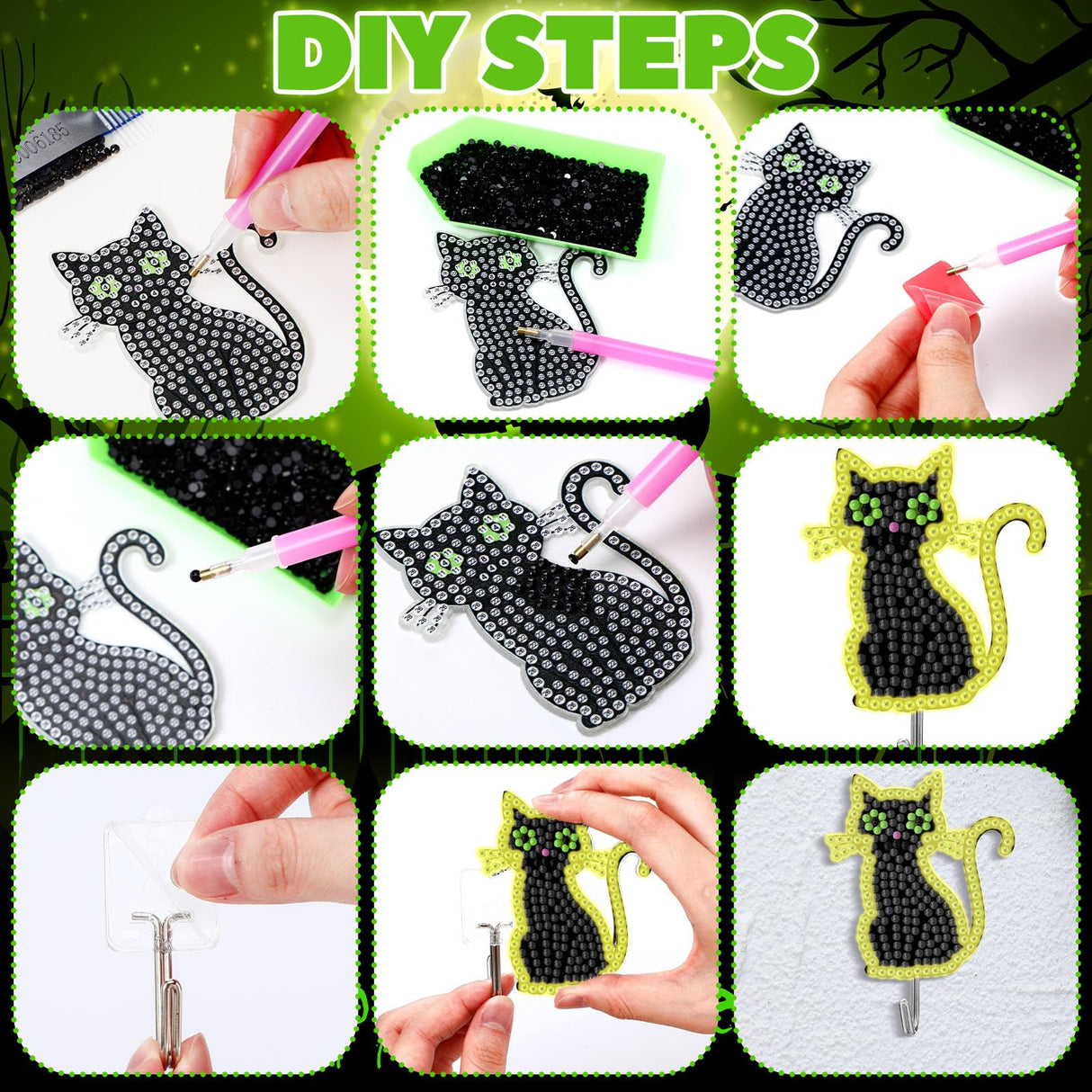 Landical 25 Pcs Luminous Halloween Diamond Painting Kits for Adults Glow in The Dark Ghost DIY Diamond Art Adhesive Key Holder Rhinestone Dot Gem Art Kits Wall Hooks for Towel Hat Kitchen Decoration Landical