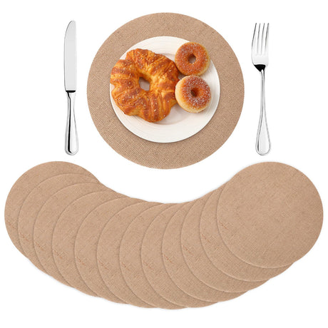 SEPGLITTER 12 Pcs Round Burlap Placemats Bulk 11.8 inches Brown Reusable Natural Jute Table Mats for Wedding Dinner Party Farmhouse Dinner Table Decor SEPGLITTER