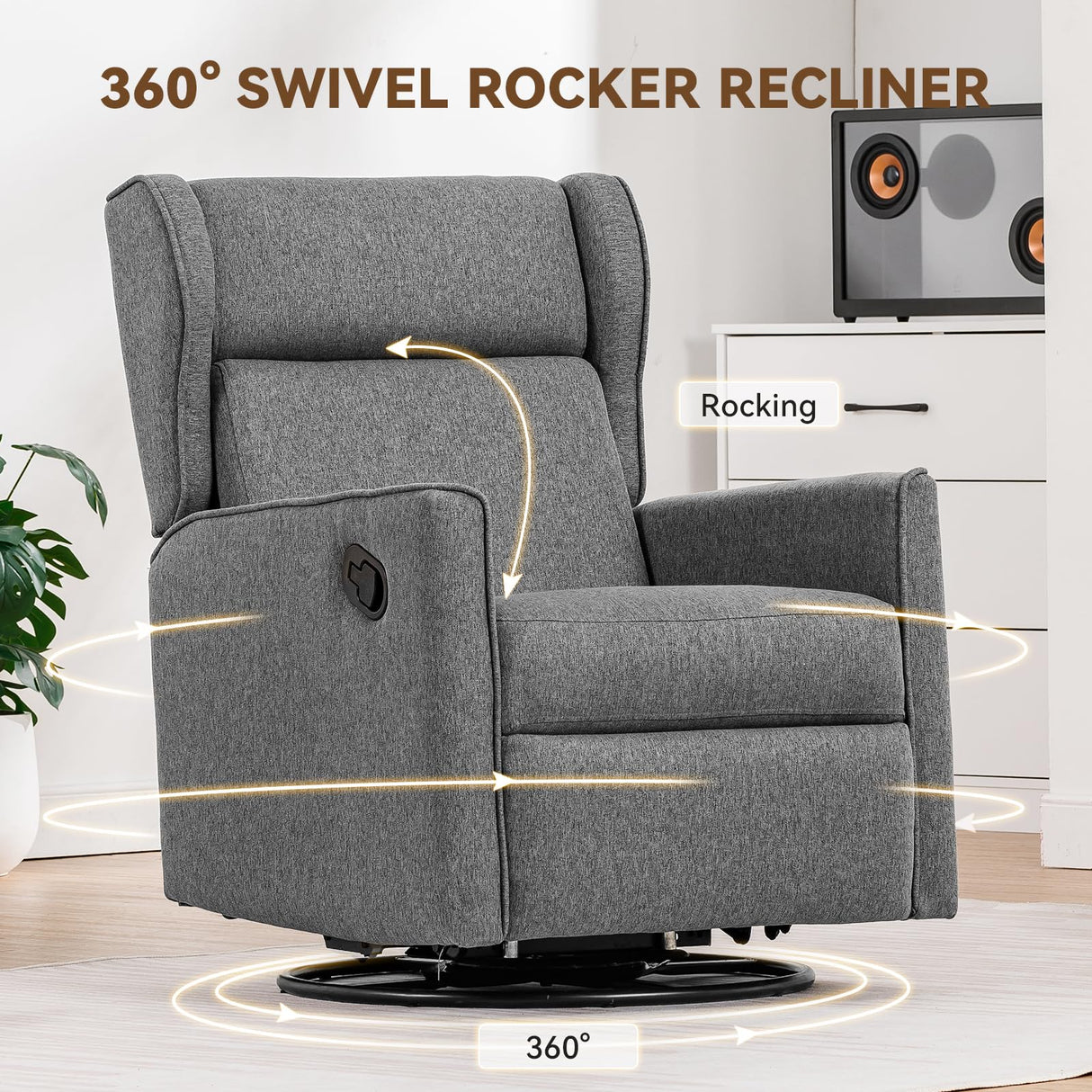 COMHOMA Rocking Recliner Chair,Swivel Glider Reclining Single Sofa Manual Rocker Recliners,Nursery Rocking Chairs with Upholstered Seating for Living Room Office(Grey) COMHOMA