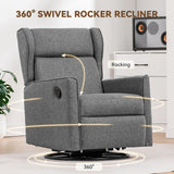 COMHOMA Rocking Recliner Chair,Swivel Glider Reclining Single Sofa Manual Rocker Recliners,Nursery Rocking Chairs with Upholstered Seating for Living Room Office(Grey) COMHOMA