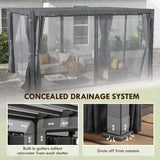 Outsunny 10' x 13' Louvered Pergola Hardtop Gazebo with Adjustable Aluminum Roof and Frame, Outdoor Pergola with Curtains and Netting, for Garden, Lawn, Backyard, and Deck, Dark Gray Outsunny