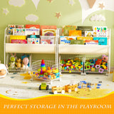 Kids Bookshelf and Toy Storage with 2 Lockable Rolling Baskets – Small Book Shelf for Kids Rooms, Montessori Children Toddler Bookshelf for Nursery, Playroom, Bedroom, Holds Up to 20 Books & Toys koozuuyk