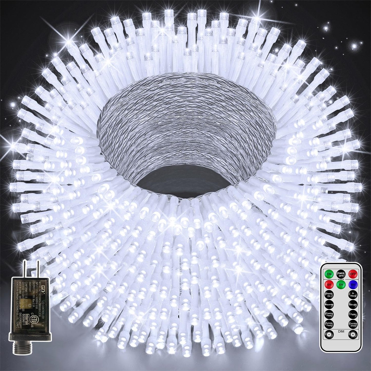 Christmas Lights 328FT 1000LED, Outdoor String Lights with Remote and Timer, Cool White Christmas Lights with 8 Modes Dimmable, Fairy Lights for Wedding Party Home Xmas Holiday Decor