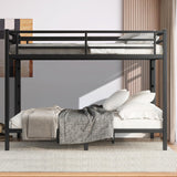 XUWANSHANG Queen Over Queen Bunk Bed Frame, Heavy Duty Metal Loft Bed for Adults/Teens, 400/600LB Capacity w/Ladder & Guardrail, Noise-Free Steel Slats, No Box Spring Required, Black XUWANSHANG