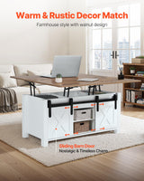 VEVOR 39.4 in Farmhouse Lift Top Coffee Table, Rustic Center Table with Barn Door and Hidden Storage Compartment, Modern Rectangle Lifting Tabletop for Living Room, Office, Home, Easy Assembly, Brown VEVOR