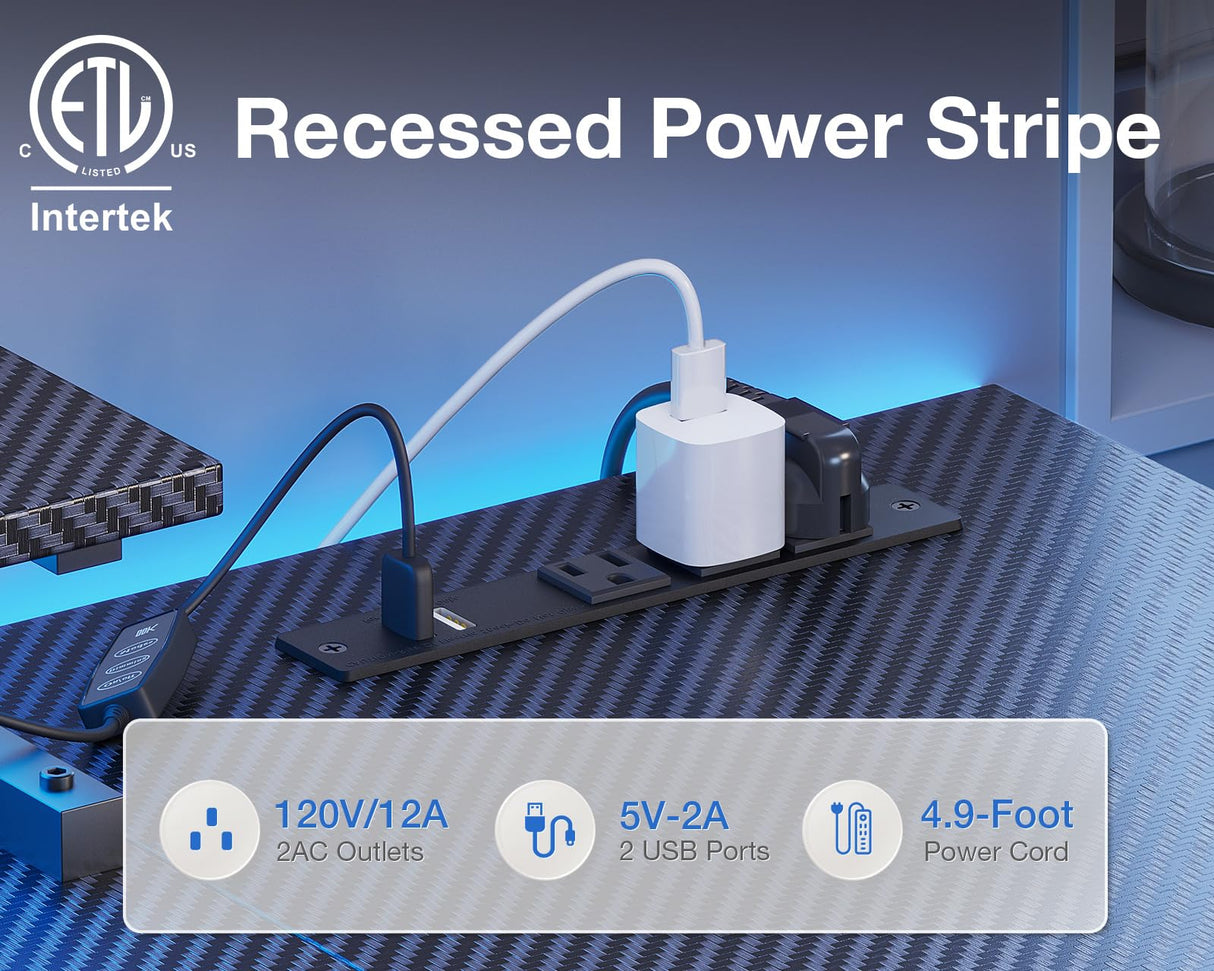 ODK 48 Inch Reversible L-Shaped Gaming Desk with USB Ports, LED Lights & Storage Solutions ODK