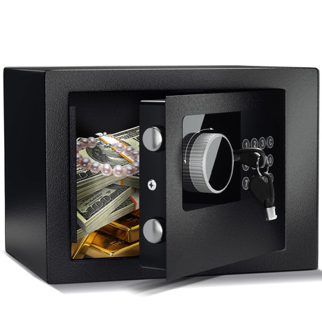 Digital Electronic Money Safe, Steel Security Lock Box with Keypad, Office Hotel Business Jewelry Gun Cash Safe, 0.23 Cubic Feet, 9.06" W x 6.69" D x 6.69" H（black） CDC DIGI