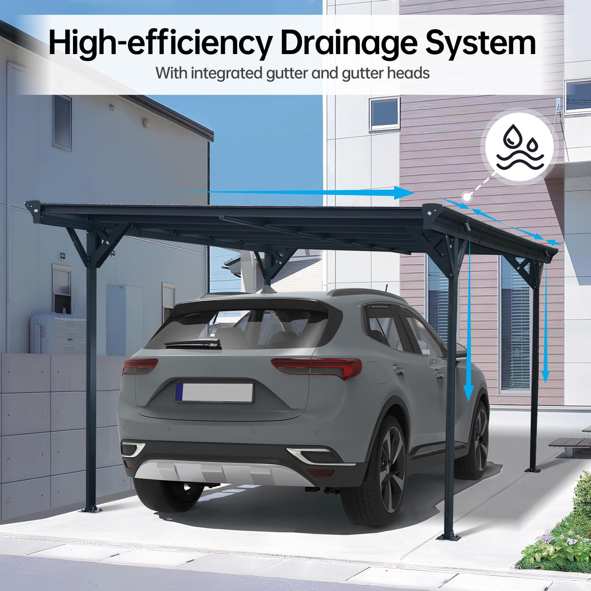 Real Relax Metal Carport 10 x 16ft with Heavy Duty Metal Frame & Pitched-Roof Polycarbonate Panel Canopy, Sturdy Canopy Shelter for Car, Truck, Pickup, SUV, Tractor, and Boat, Grey Real Relax