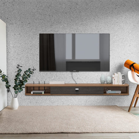 Pmnianhua Floating TV Shelf, 55'' Wall Mounted TV Stand Floating TV Console Media Entertainment Under TV Shelf for Bedroom Livingroom (Walnut) Pmnianhua