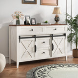 GlouMod Farmhouse Buffet Cabinet with Storage, 47" Sideboard Cabinet with Shelves and Sliding Barn Door, Neoclassical White Dresser for Bedroom, Coffee Bar Buffet for Kitchen, Living Room GlouMod