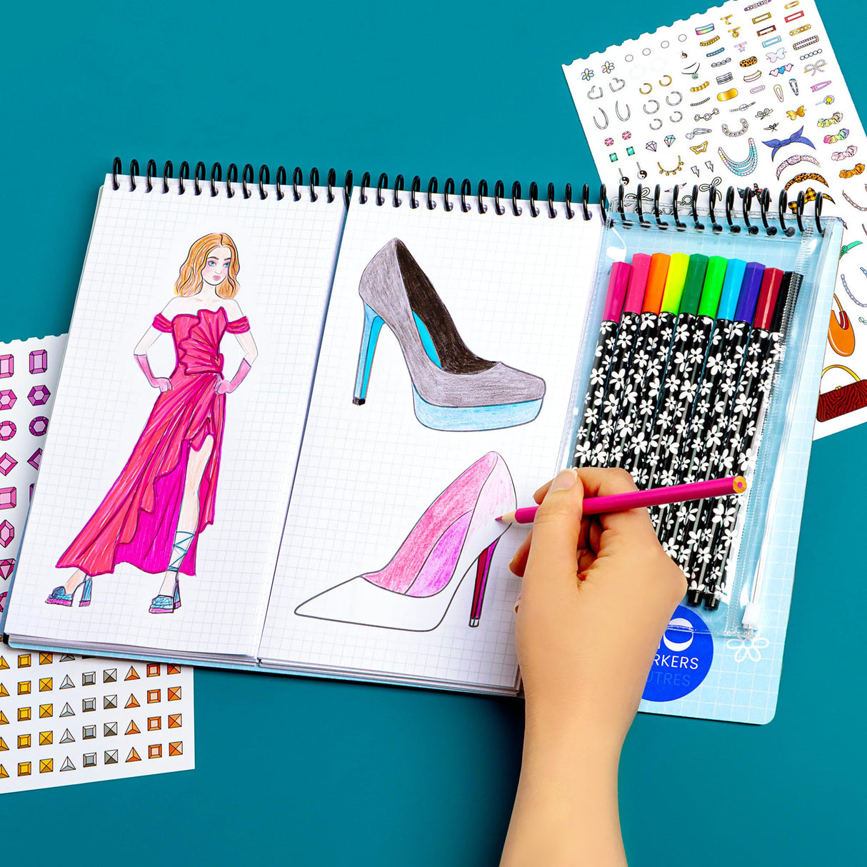 Fashion Angels Fashion & Accessory Design Sketch Set, Includes Sketch Pad with Stickers & Markers, Ultimate Fashion Design Sketch Book for Girls Fashion Angels