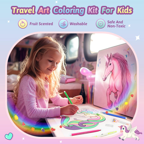 beefunni Unicorn Fruit Scented Markers Set 56 Pcs, Art Supplies for Kids 4-6-8, Arts and Crafts Coloring Set, Markers Pencil Crayon&Gel Pen Drawing Kits - Birthday Gifts for Girls 4 5 6 7 8 Year Old beefunni
