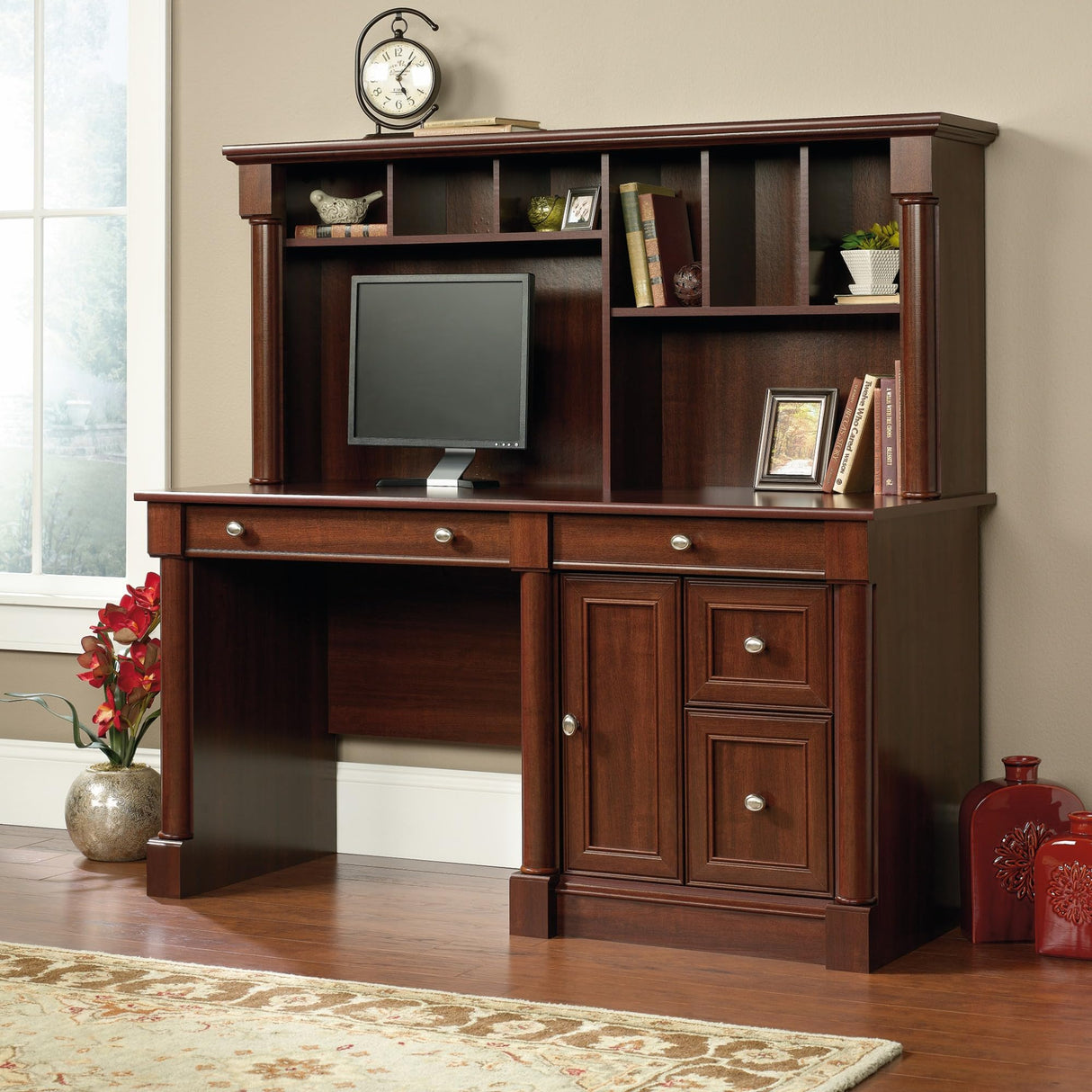 Sauder Palladia Computer Desk and Hutch, Select Cherry finish Sauder