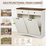 OUTGUAVA Double Tilt Out Trash Cabinet Kitchen Trash Bin Cabinet Recycling Trash Cabinet with Hideaway Drawers, 2x13 Gallons Pet Proof Trash Can Cabinet for Kitchen Living Room, Vintage White OUTGUAVA