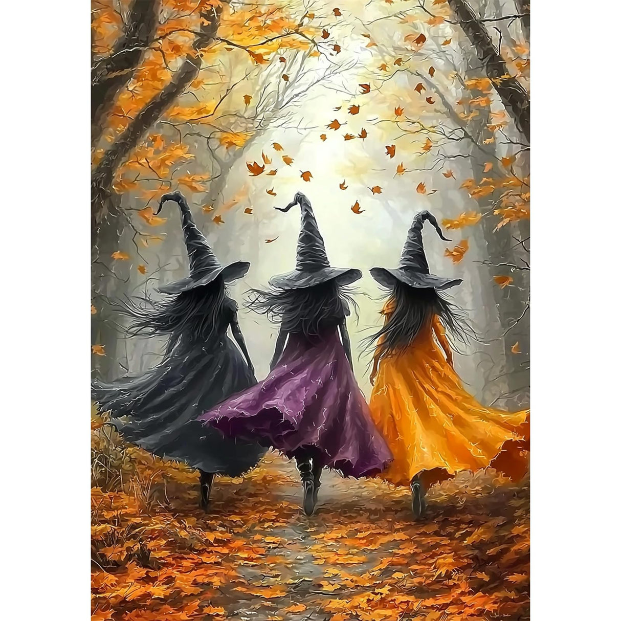 SENQAO Witch Diamond Art Kits for Adults, Fall Forest Witch DIY 5D Diamond Painting Kits Full Drill Diamond Dots Paintings with Diamonds Gem Art and Crafts Home Decor 12x16inch SENQAO