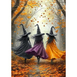 SENQAO Witch Diamond Art Kits for Adults, Fall Forest Witch DIY 5D Diamond Painting Kits Full Drill Diamond Dots Paintings with Diamonds Gem Art and Crafts Home Decor 12x16inch SENQAO