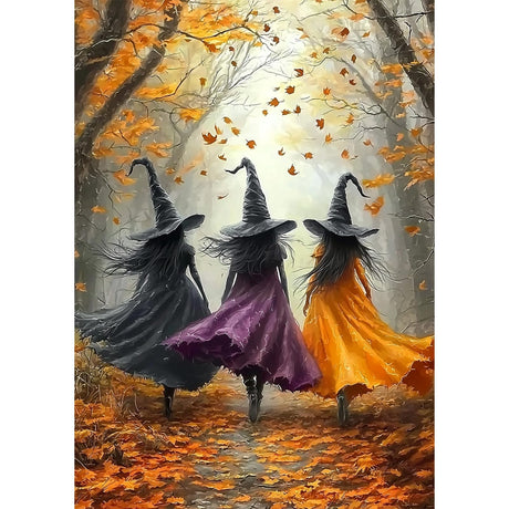 SENQAO Witch Diamond Art Kits for Adults, Fall Forest Witch DIY 5D Diamond Painting Kits Full Drill Diamond Dots Paintings with Diamonds Gem Art and Crafts Home Decor 12x16inch SENQAO