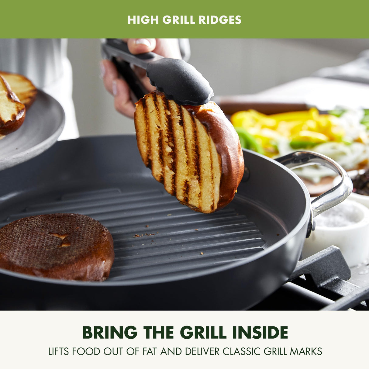 GreenPan Valencia Pro Hard Anodized Healthy Ceramic Nonstick 11" Grill Pan, PFAS-Free, Induction, Dishwasher Safe, Oven Safe, Gray GreenPan