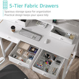 Lufeiya White Computer Desk with Fabric Drawers for Home Office, 40 inch Vanity Makeup Desk with Drawers Storage for Bedroom, Writing Study Table with Power Outlet & Monitor Stand, White Lufeiya
