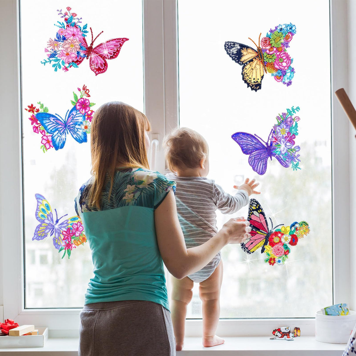 Qilery 12 Pcs Large Butterfly Diamond Painting Giant Butterfly Stained Glass Window Clings Painting Kits Stained Glass Diamond Painting Kit DIY Art Accessories for Adult Home Decor Qilery