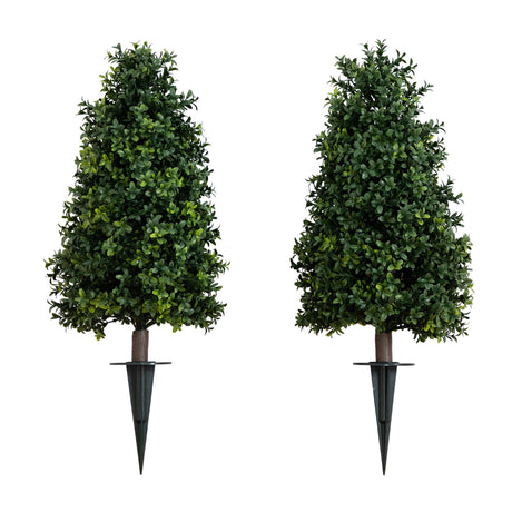 Nearly Natural 2.5ft. UV Resistant Artificial Boxwood Plant with Integrated Ground Stake (Indoor/Outdoor) - Set of 2 Nearly Natural
