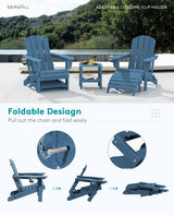 SERWALL 5-Piece Adirondack Chair and Ottoman and Table Set, HDPE Weather Resistant Adjustable Backrest Adirondack Chair with Ottoman and Side Table, Navy SERWALL