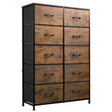 WLIVE Tall Dresser for Bedroom with 10 Fabric Drawers, Organizer Units for Closet, Storage Tower with Cabinet, Metal Frame, Rustic Brown Wood Grain Print Dressers WLIVE