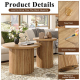 LUXOAK Nesting Coffee Table Set of 2, Mid Century Modern Round Coffee Table, Wood Slat Side Table Set for Living Room, Office, Balcony, Natural Finish LUXOAK
