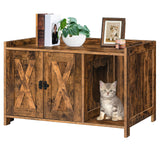 MAHANCRIS Cat Litter Box Enclosure, Hidden Litter Box Furniture with Divider, Wooden Cat Washroom Storage Cabinet Bench, Indoor Cat House Side End Table Nightstand, Rustic Brown CWHR2501Z MAHANCRIS