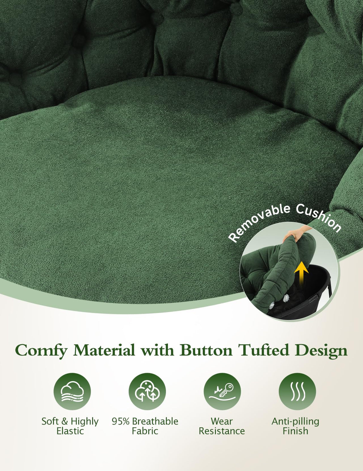 Kidirect Saucer Rocking Chair Nursery, Modern Upholstered Nursery Rocking Chairs and Round Comfy Chair with Cozy Cushion, Comfy Papasan Nursing Chairs for Reading, Fits Living Room &Bedroom &Classroom Kidirect