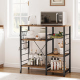 IRONCK Industrial Kitchen Baker’s Rack, Kitchen Island Utility Storage Shelf, Coffee Bar Microwave Stand with 6 Hooks, Metal Frame, Simple Assembly, Vintage Brown IRONCK