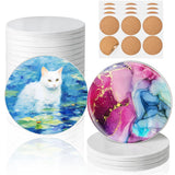 Ceramic Tiles for Crafts, GOH DODD 24 Pack Glossy Glazed Blanks White Coasters with Unglazed Side and 24 Cork Backing Pads for Alcohol Ink, Painting, Sublimation, Heat Transfer, Round, 4 Inch GOH DODD