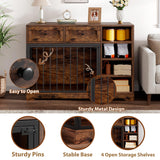 IDEALHOUSE 47” Large Dog Crate, Dog Kennel Indoor with 2 Drawers and 4 Shelves, Dog Crate Furniture TV Stand, Wooden Dog Cage for Medium Large Dogs, Brown IDEALHOUSE