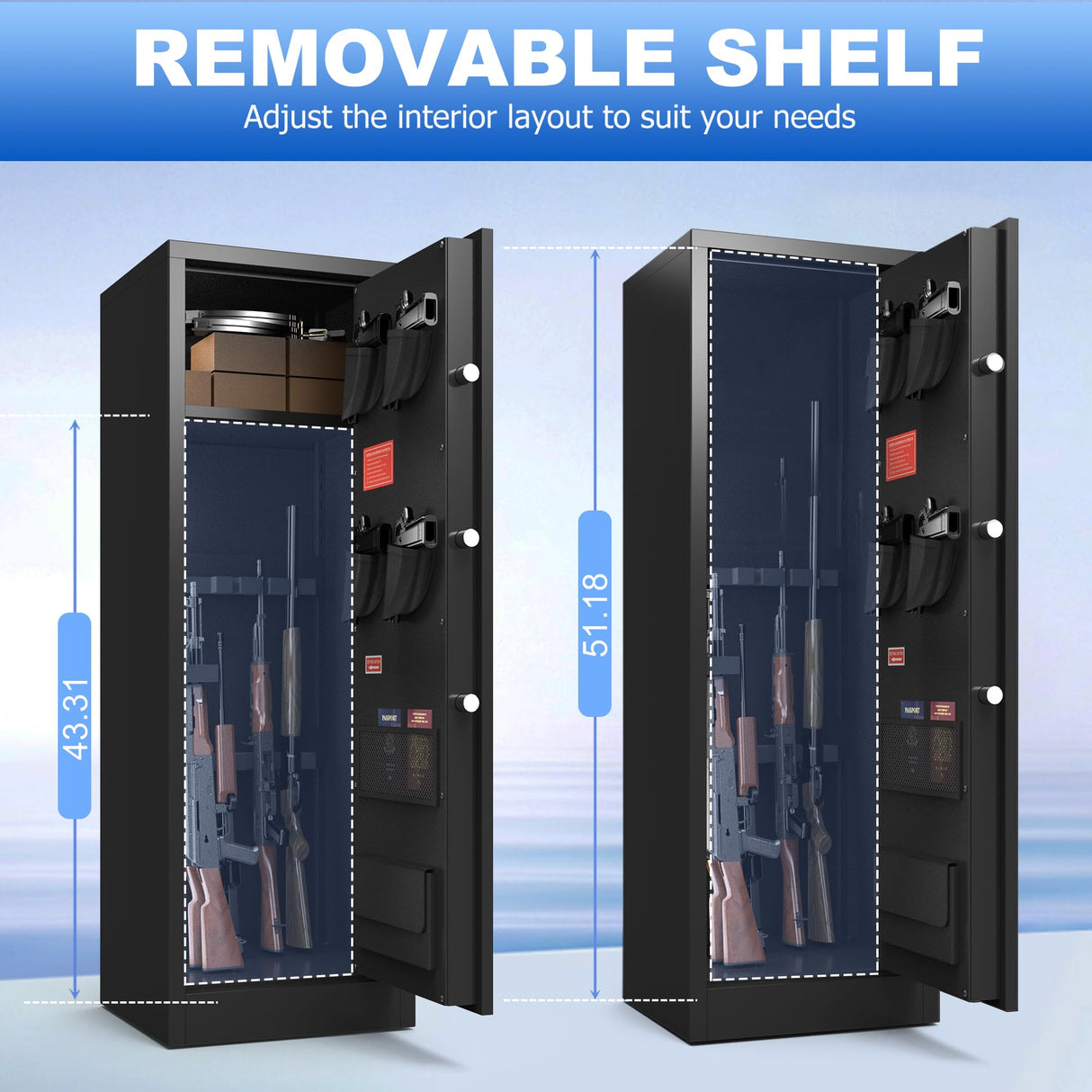 Marcree Gun Safe, Large Electronic 8-12 Gun Cabinet for Rifles and Shotguns, Digital Rifle Safe with Dual Alarm System, Guns Locker with Removable Shelf, Mute Function, Handgun Bag, Assemble Required Marcree